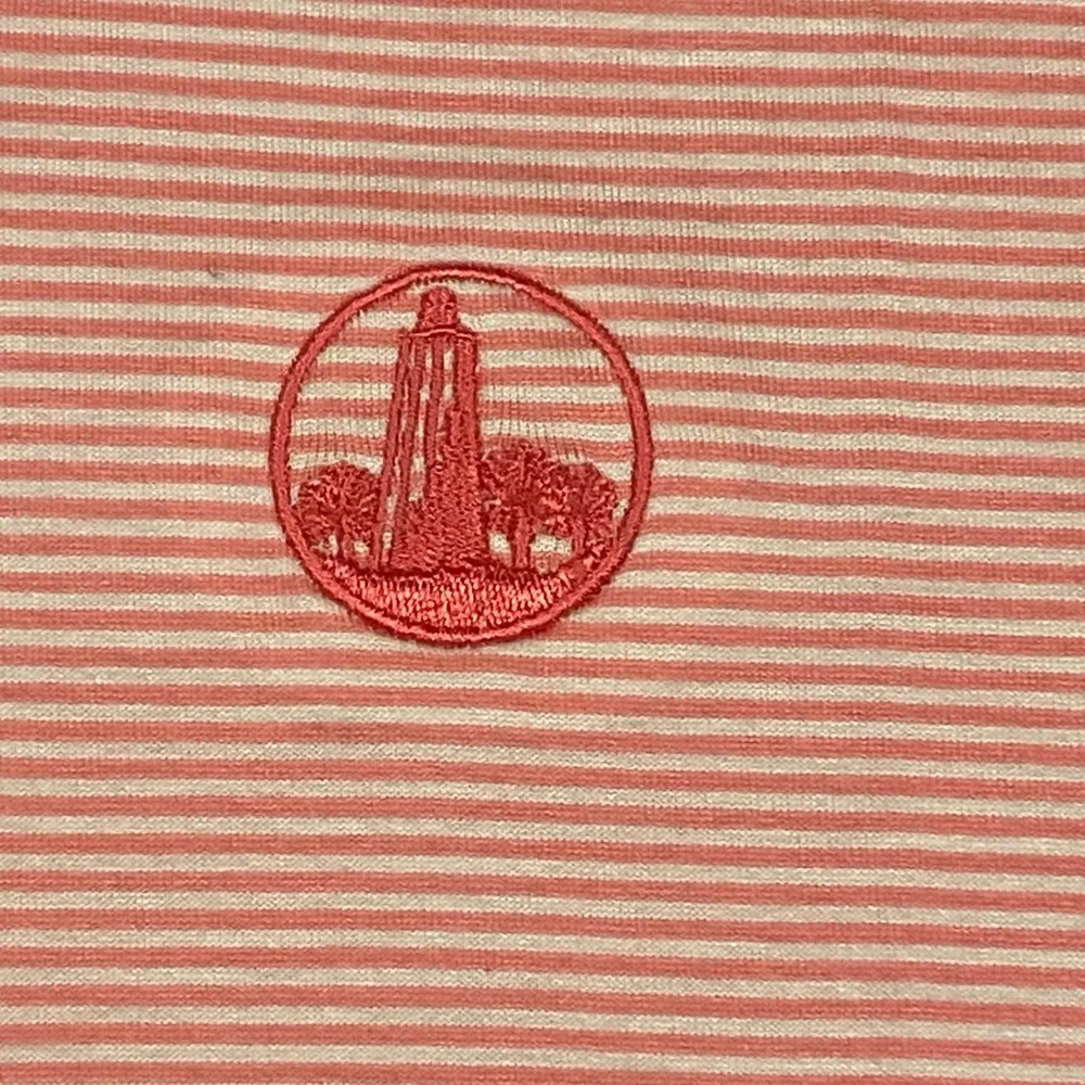 Peter Millar Mens Coral Pink White Striped Lighthouse Polo‎ Shirt Size M Cotton
